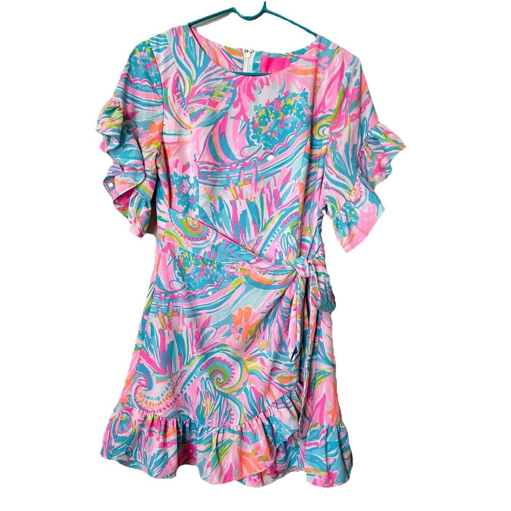 Lily Pultzer artsy wrap dress coastal 8 feminine Beach Fairy Ruffle preppy